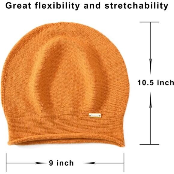 Knit Beanie Hat, Winter Soft Warm Beanies Orange - Picture 3 of 4